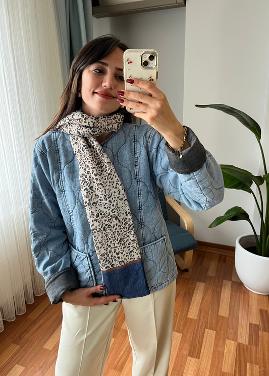 BAYAN DOLGULU CEKET MAVİ (Fular ürüne dahildir)