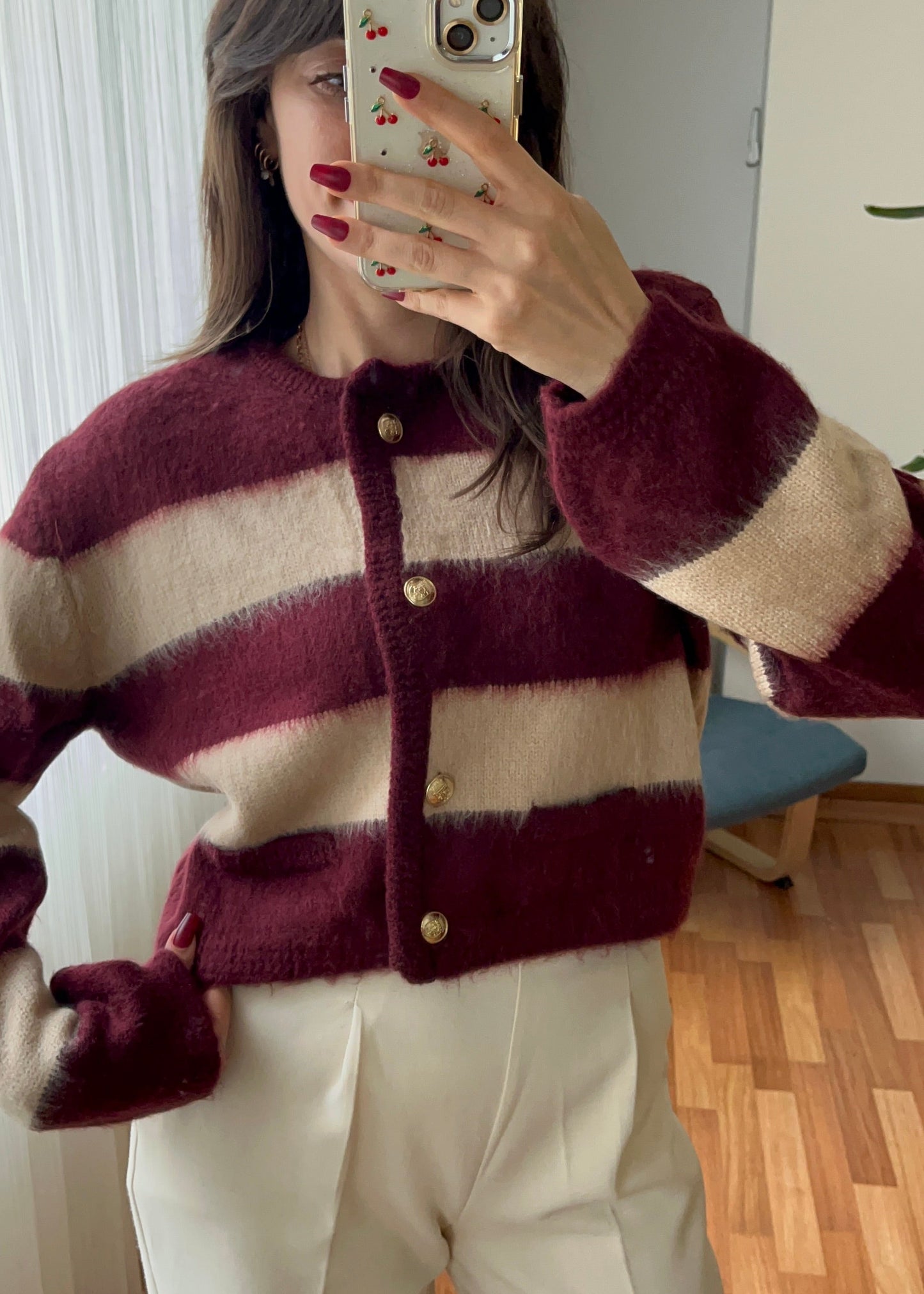 BORDE BEJ İKİ RENKLİ HIRKA