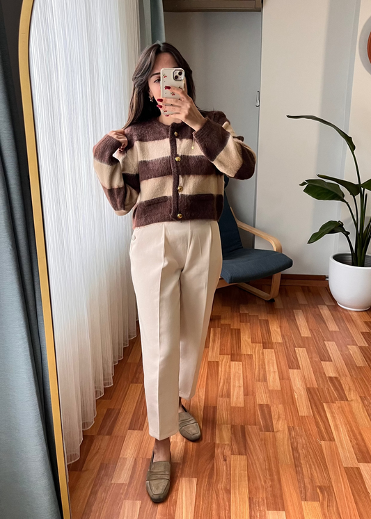 KOYU KAHVE BEJ İKİ RENKLİ HIRKA