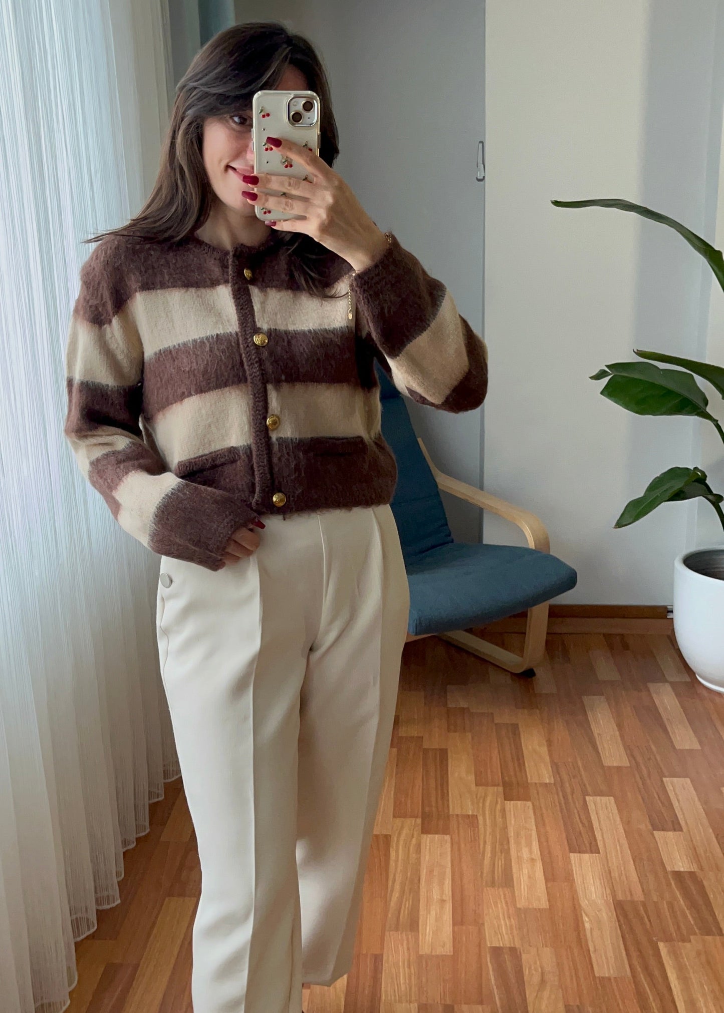 KOYU KAHVE BEJ İKİ RENKLİ HIRKA