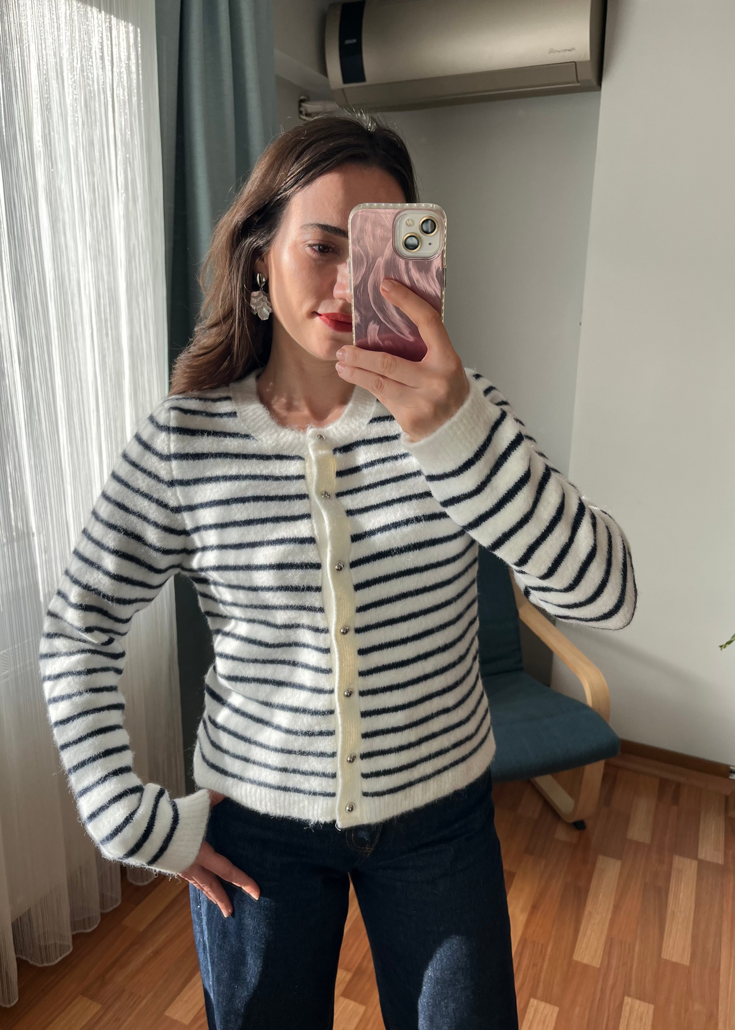 LACİVERT ÇİZGİLİ HIRKA