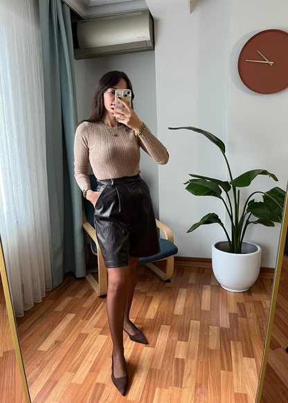 DERİ ŞORT ACI KAHVE