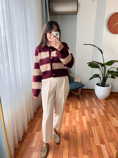 BORDE BEJ İKİ RENKLİ HIRKA