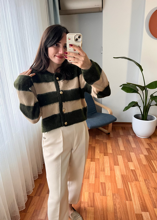 HAKİ BEJ İKİ RENKLİ HIRKA