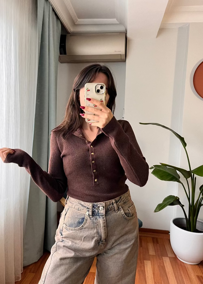 KAHVE ÇITÇITLI BOĞAZLI KAZAK