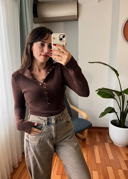 KAHVE ÇITÇITLI BOĞAZLI KAZAK