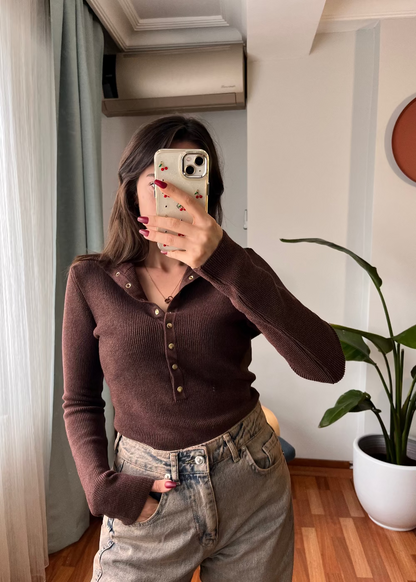 KAHVE ÇITÇITLI BOĞAZLI KAZAK