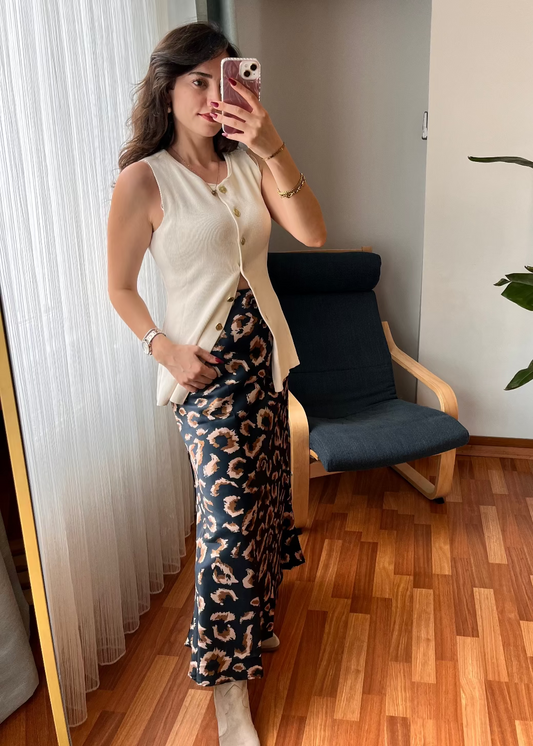 DESENLİ MİDİ SATEN ETEK