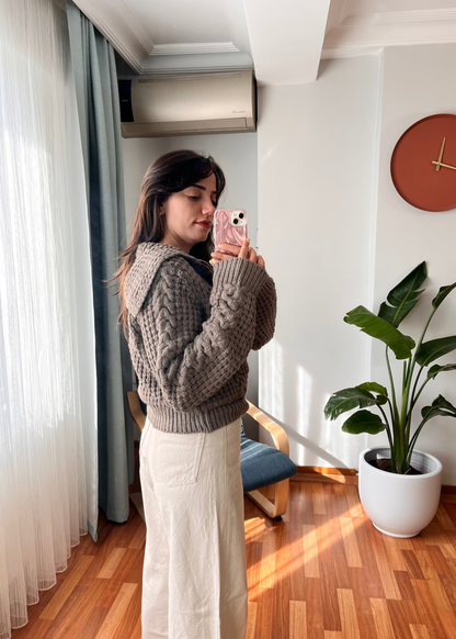 FERMUARLI SAÇ ÖRGÜ HIRKA VİZON