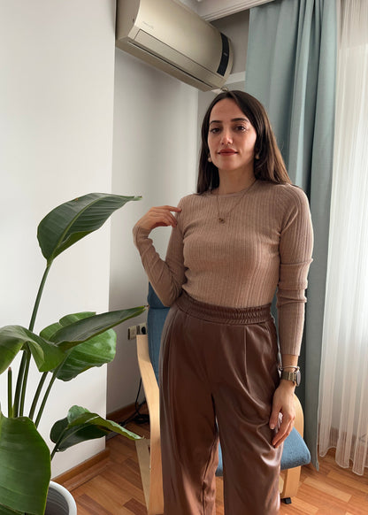 CAMEL BİSİKLET YAKA FİTİL ÖRGÜ KAZAK